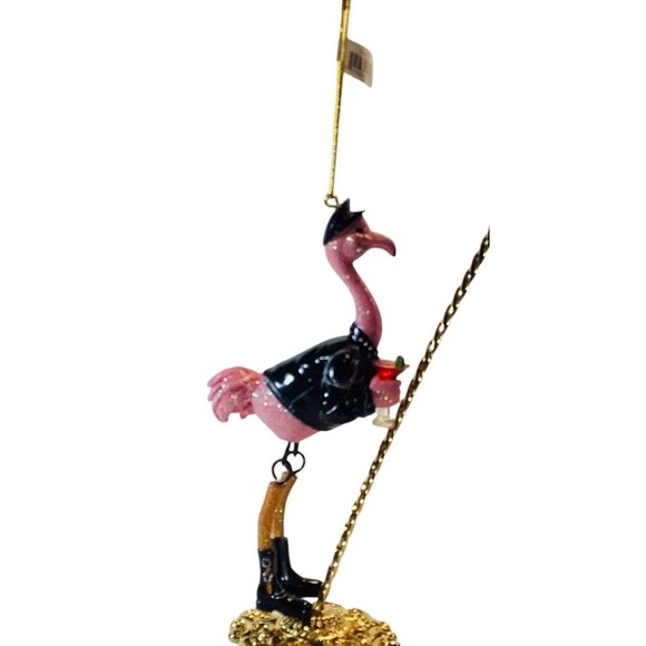 December Diamonds Pink Flamingo Hanging Ornament Leather Jacket Boots - Picture 5 of 8